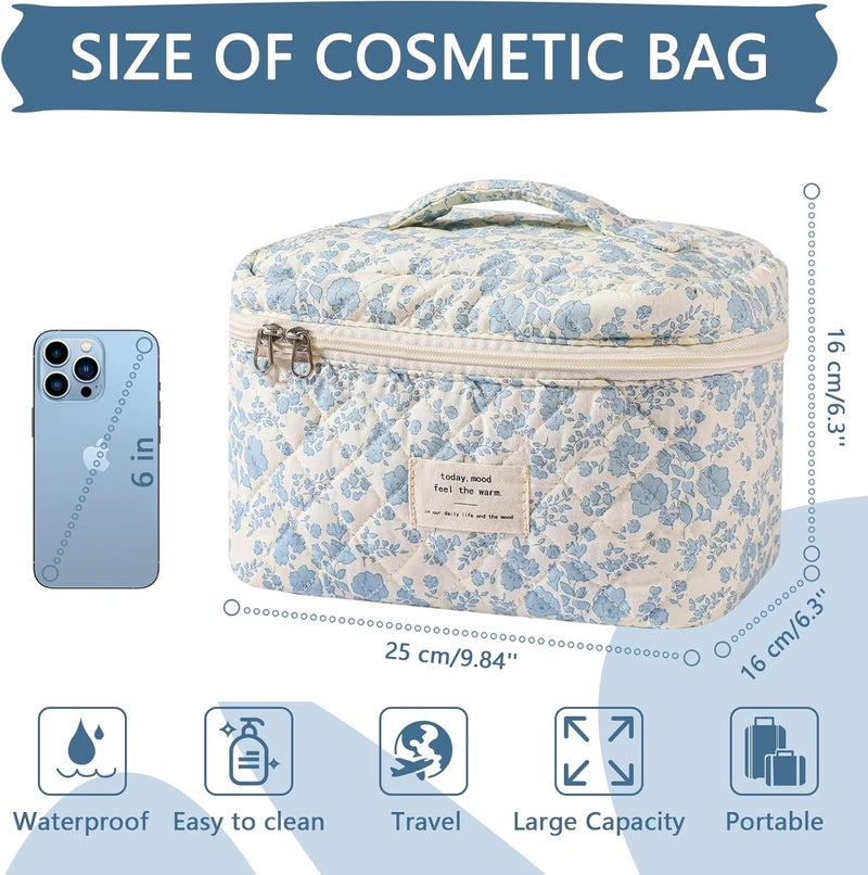Gosect Large Makeup Bag, Cute Cosmetic Bag for Women Girls, Floral Coquette Aesthetic Toiletry Bag, Travel Make Up Organizer Bag (BDLH) - Image 2